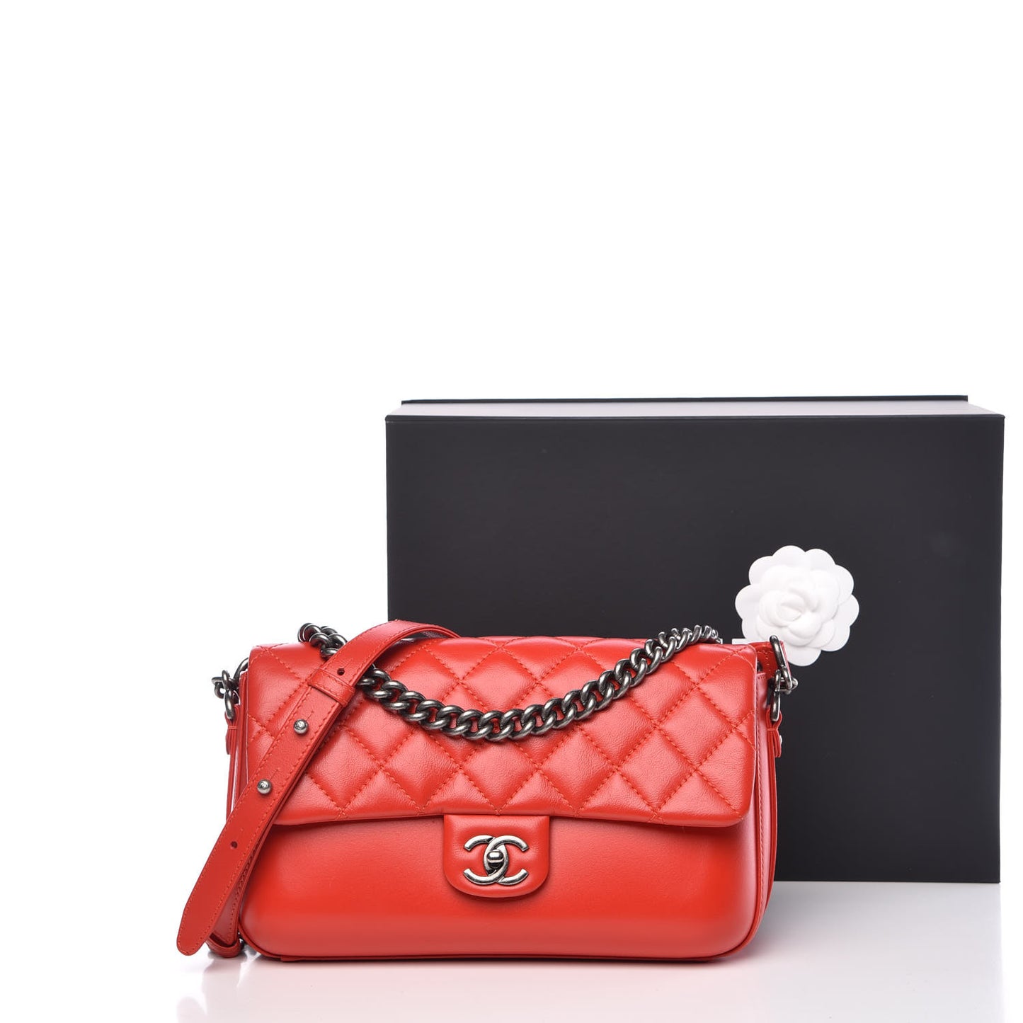 Calfskin Quilted Large Rock My Shoulder Flap Red