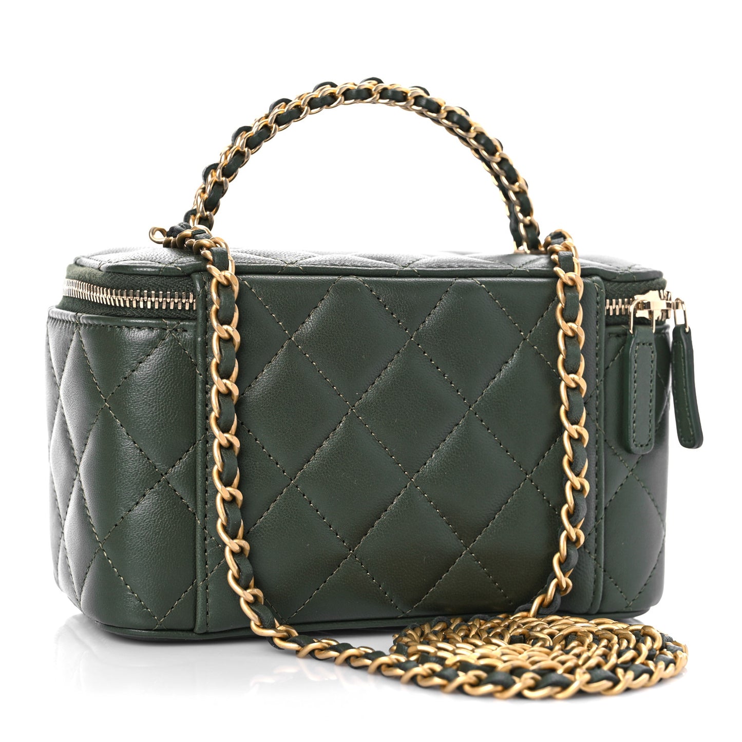 Lambskin Quilted Pick Me Up Vanity Case Khaki