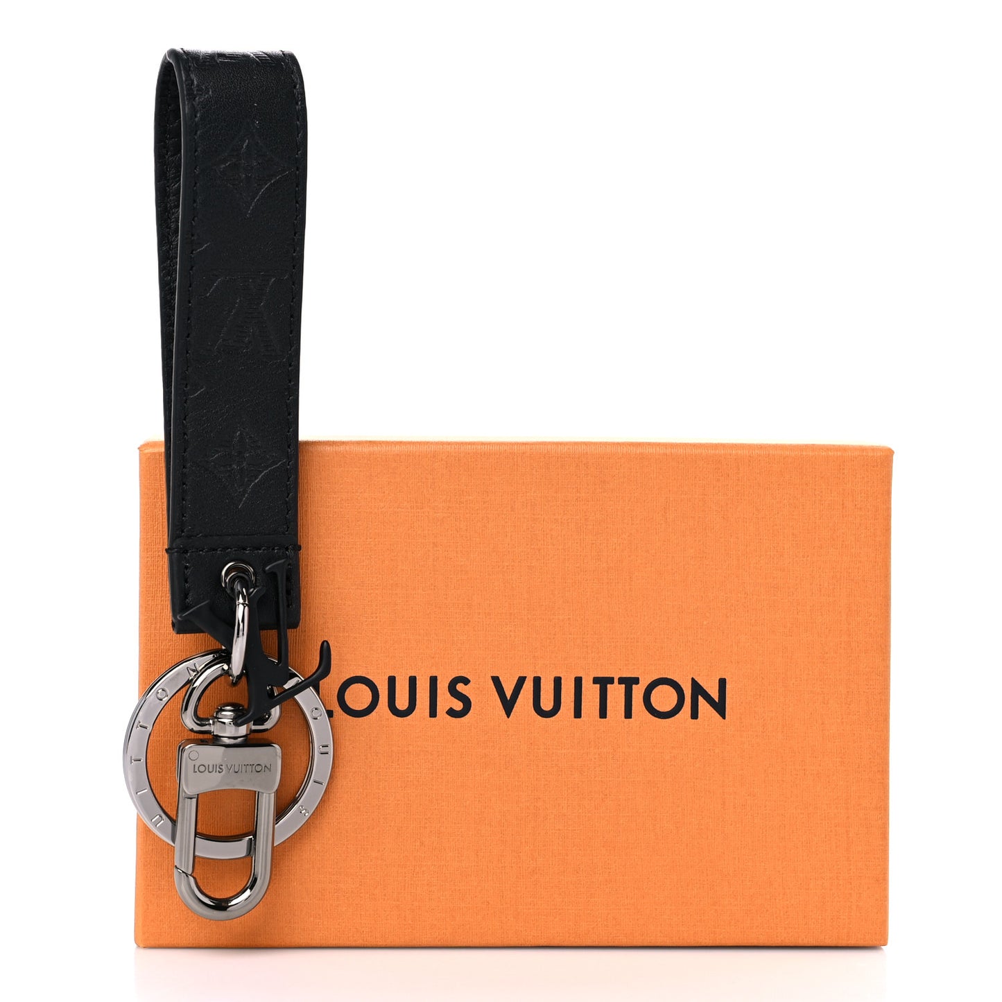 Calfskin LV Shape Dragonne Bag Charm Key Holder Black