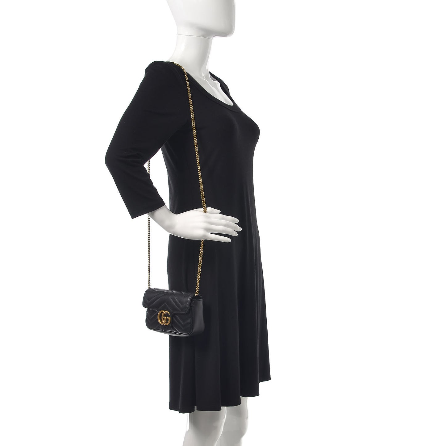 Calfskin Matelasse Super Mini GG Marmont Shoulder Bag Black