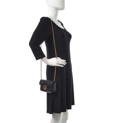 Gucci Calfskin Matelasse Super Mini GG Marmont Shoulder Bag Black 2 of 10