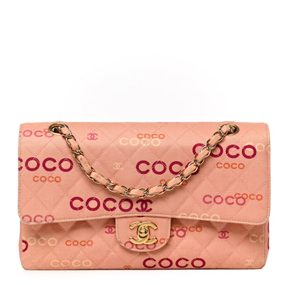 Chanel Canvas Coco Printed Quilted Medium Double Flap Pink 1 of 9