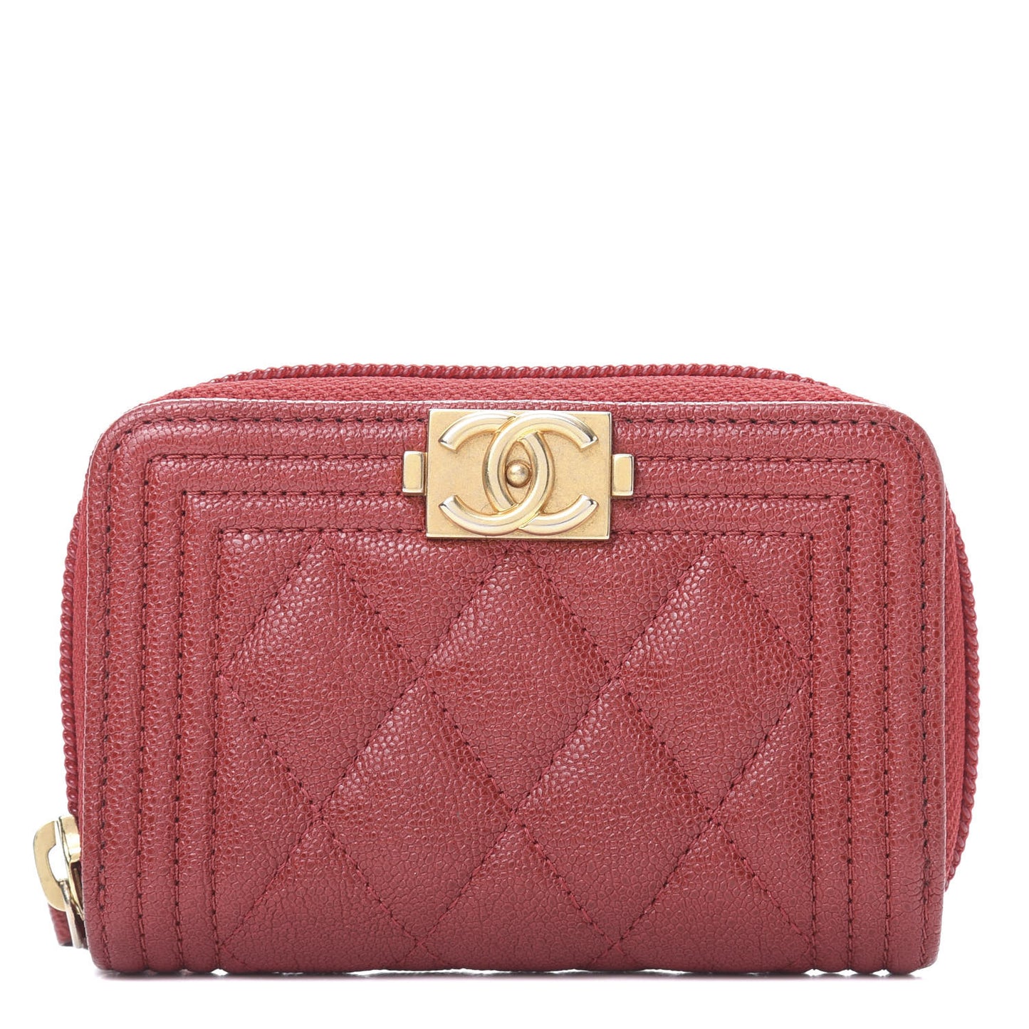 Iridescent Caviar Quilted Boy Zip Around Coin Purse Wallet Red