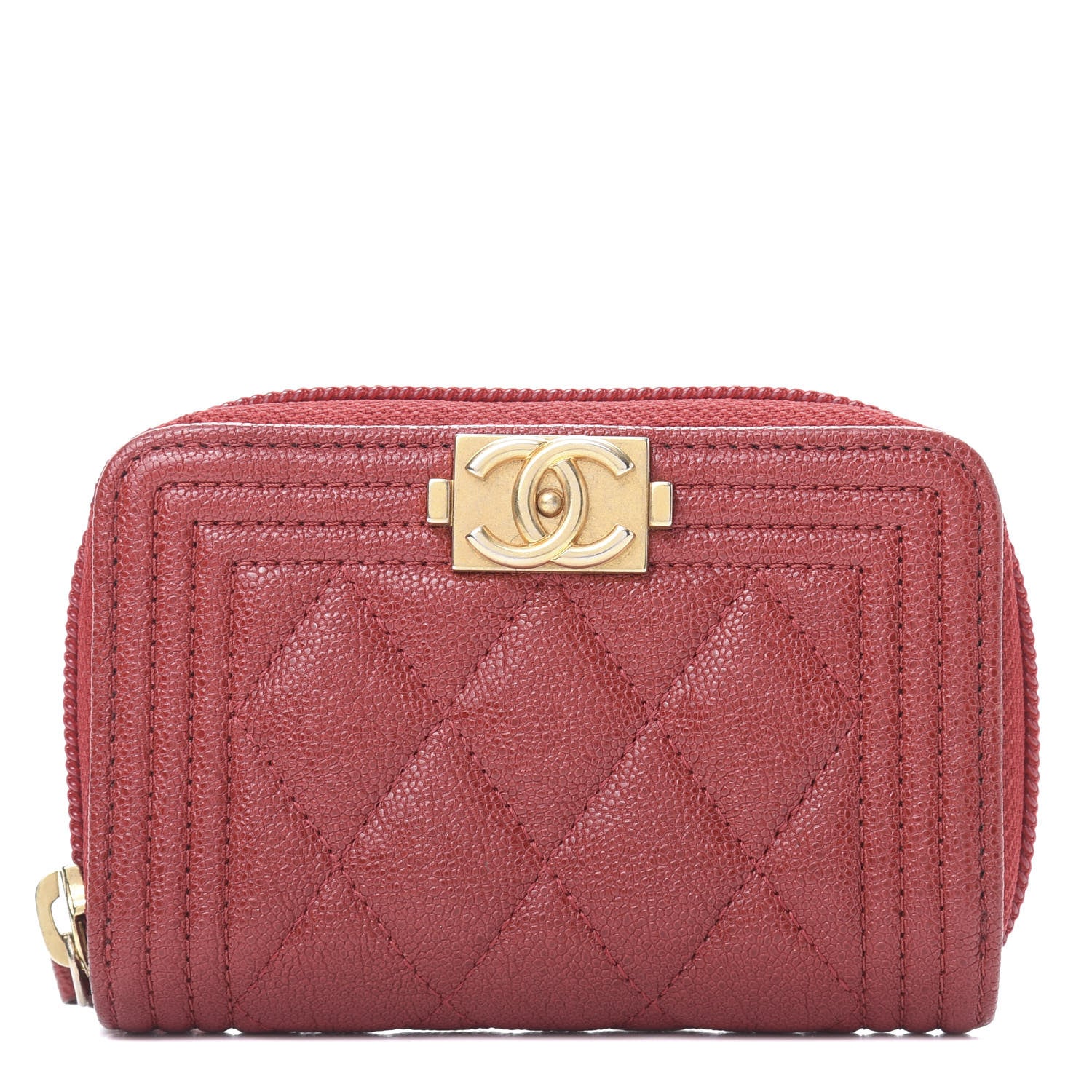 Chanel Iridescent Caviar Quilted Boy Zip Around Coin Purse Wallet Red 1 of 8
