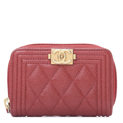 Chanel Iridescent Caviar Quilted Boy Zip Around Coin Purse Wallet Red 1 of 8