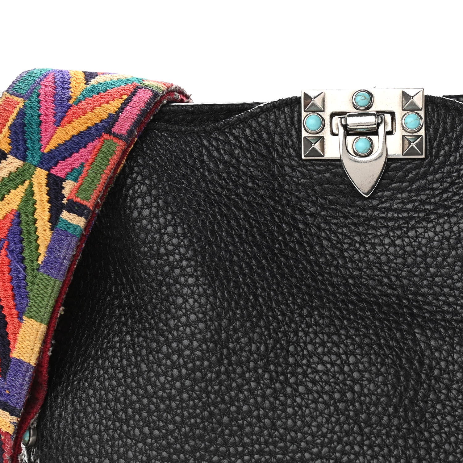 Valentino Garavani Pebbled Calfskin Tribal Small Guitar Strap Rockstud Rolling Flip-Lock Messenger Bag Black 7 of 13