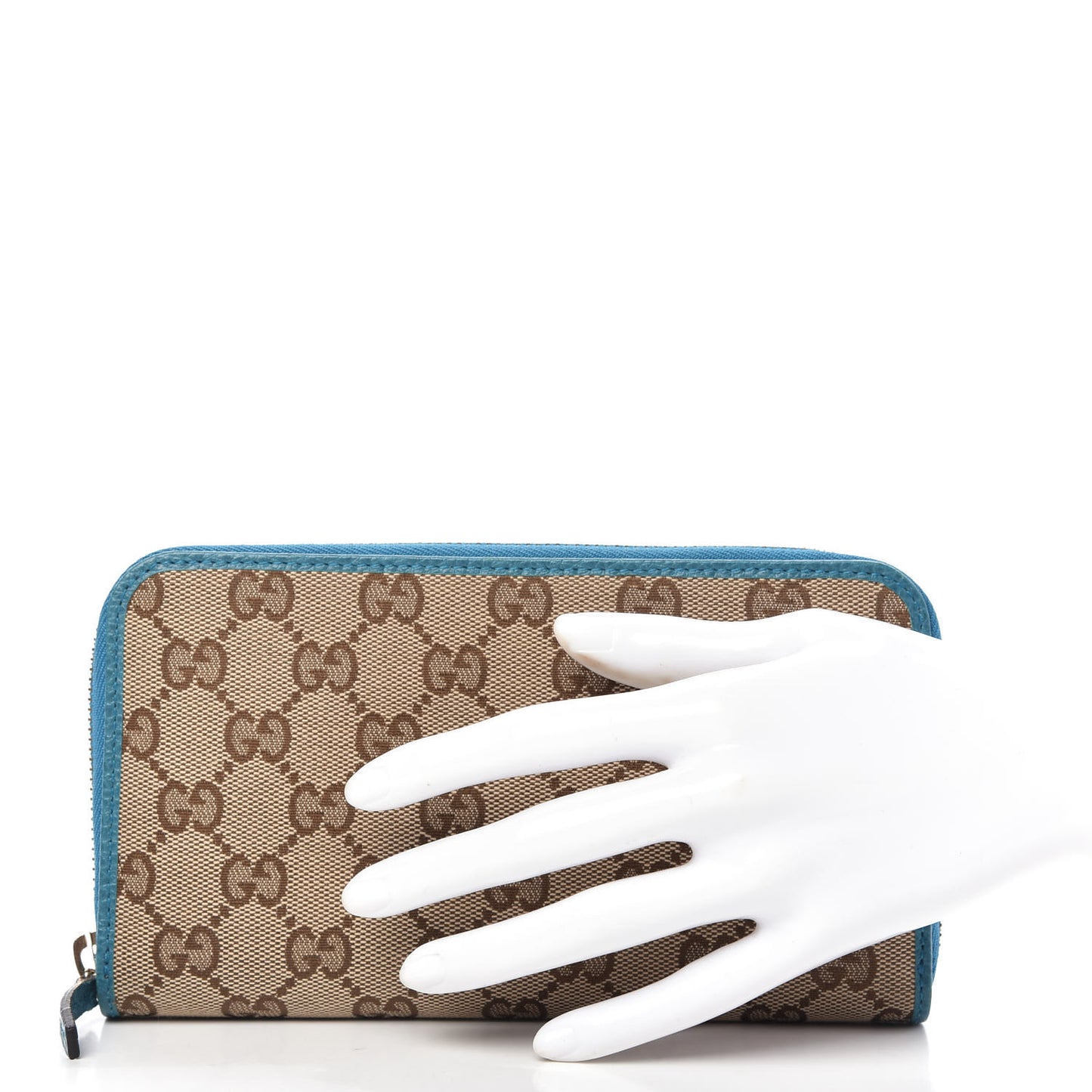 Monogram Dollar Calfskin Zip Around Wallet Beige Ebony Deep Cobalt