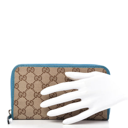Gucci Monogram Dollar Calfskin Zip Around Wallet Beige Ebony Deep Cobalt 2 of 9