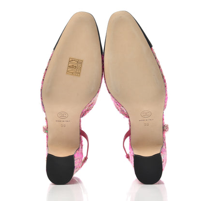 Chanel Tweed Grosgrain Cap Toe CC Slingback Pumps 39 Pink Black 6 of 11