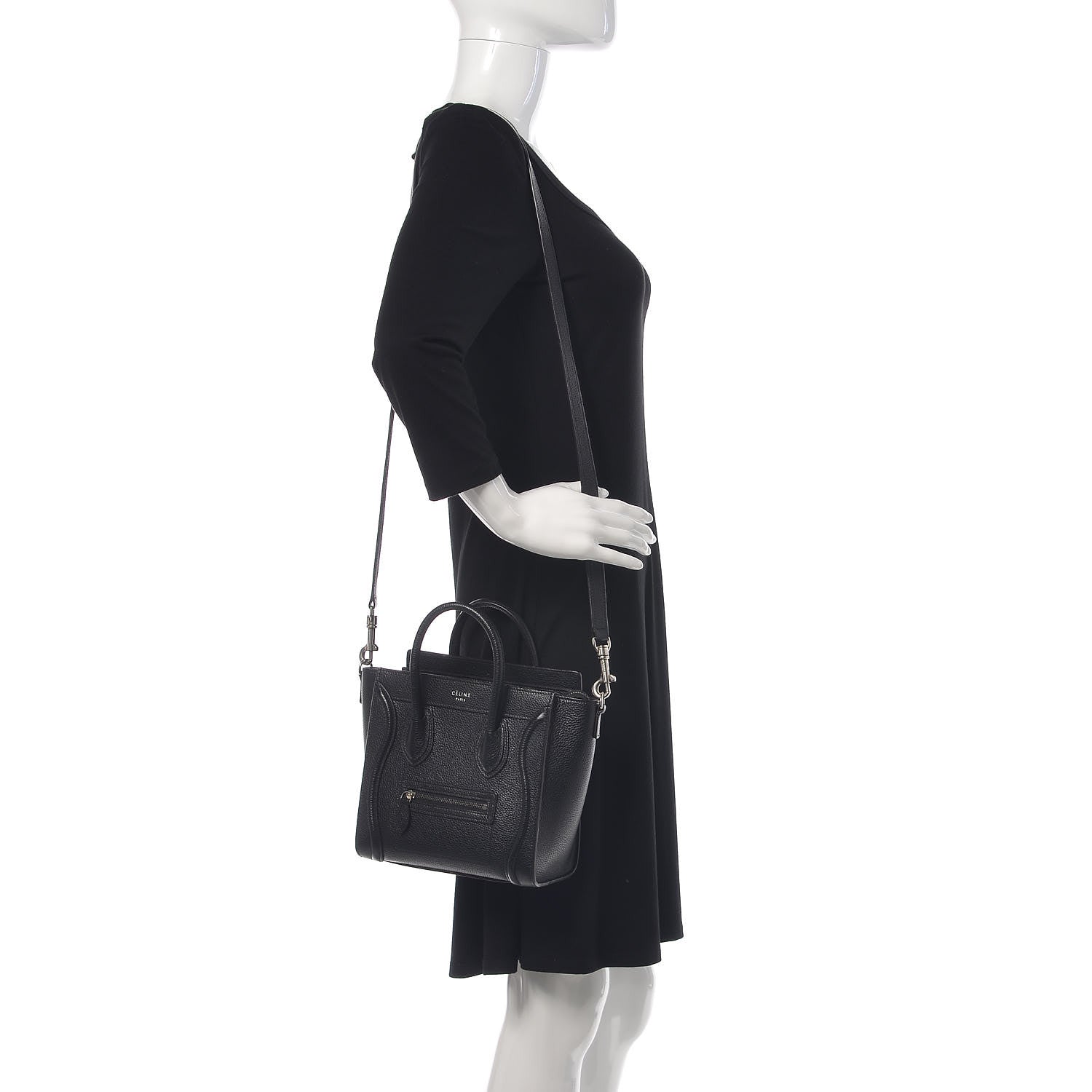 Celine Drummed Calfskin Nano Luggage Black 2 of 11