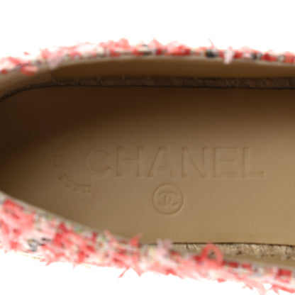 Chanel Tweed Grosgrain CC Espadrilles 38 Coral Red Pink Black 8 of 10