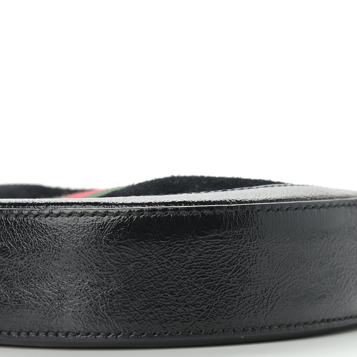 Suede Patent Web Mini Ophidia Round Shoulder Bag Black