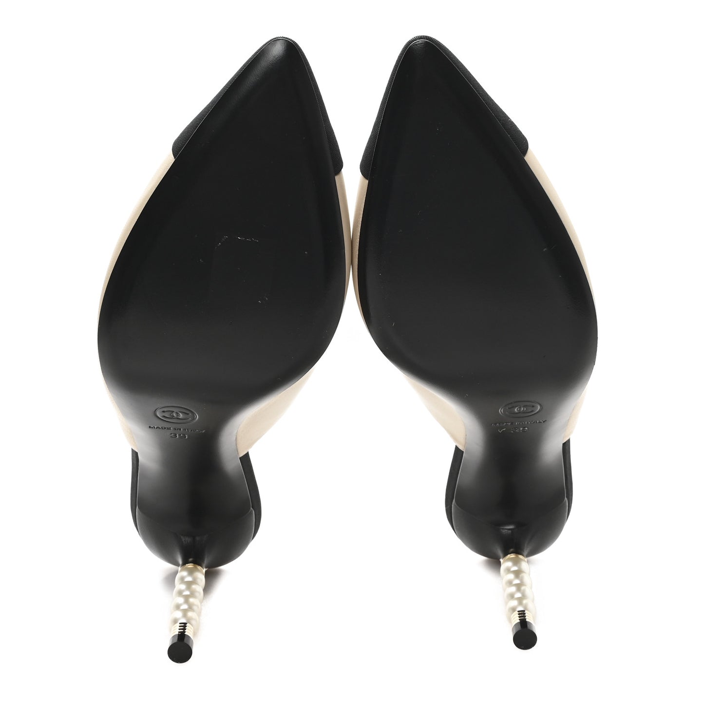 Goatskin Grosgrain Cap Toe Pearl Mule 39 Beige Black