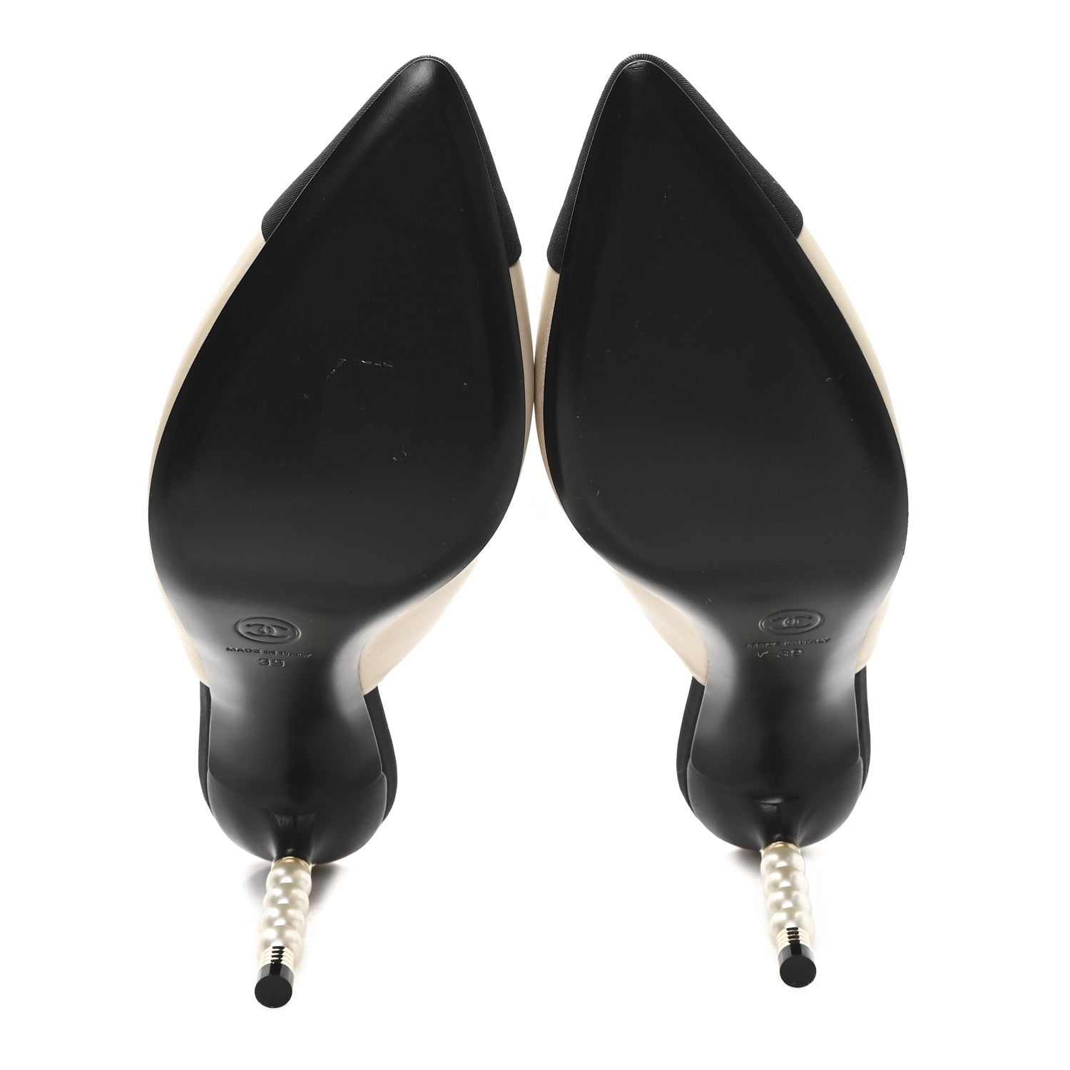 Chanel Goatskin Grosgrain Cap Toe Pearl Mule 39 Beige Black 6 of 9