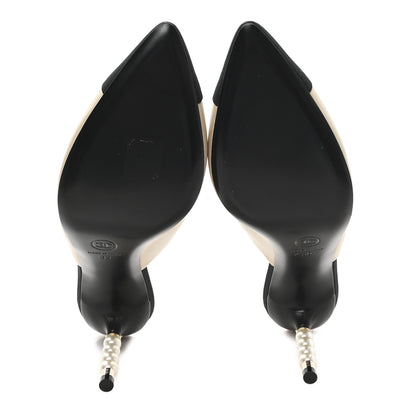 Chanel Goatskin Grosgrain Cap Toe Pearl Mule 39 Beige Black 6 of 9
