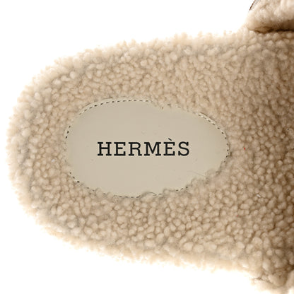 Hermes Suede Goatskin Woolskin Mens Chypre Sandals 41 Brun Fume Ecru 6 of 8