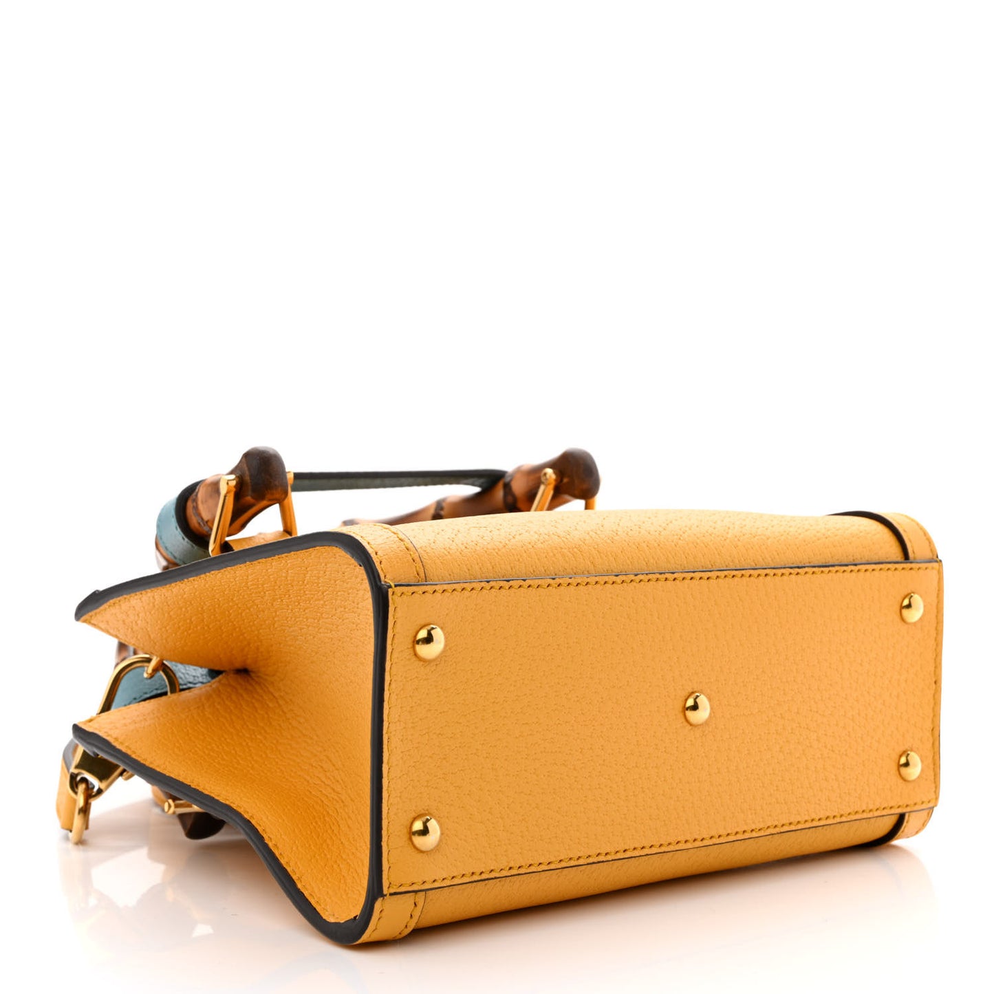 Textured Dollar Calfskin Web Mini Diana Tote Bag Yellow Dusty Azure