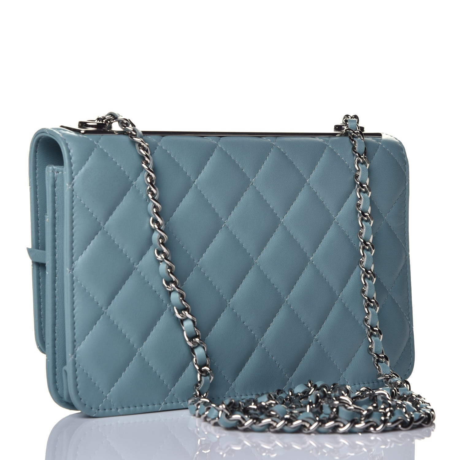 Chanel Lambskin Quilted Trendy CC Wallet On Chain WOC Light Blue 3 of 9