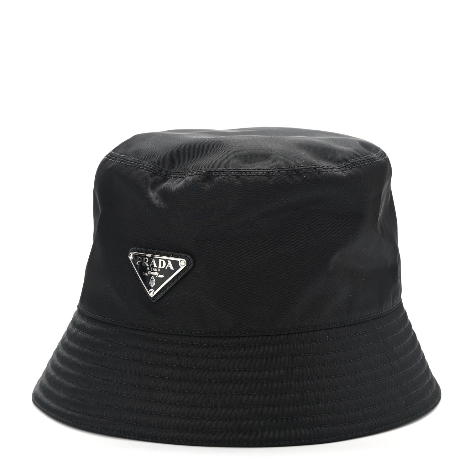 Prada Re-Nylon Metal Triangle Logo Womens Bucket Hat L Black 1 of 8