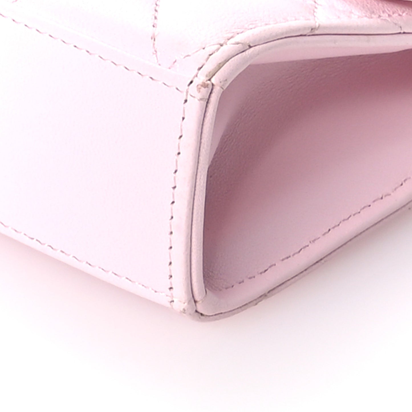 Lambskin Quilted Top Handle Clutch With Chain Light Pink