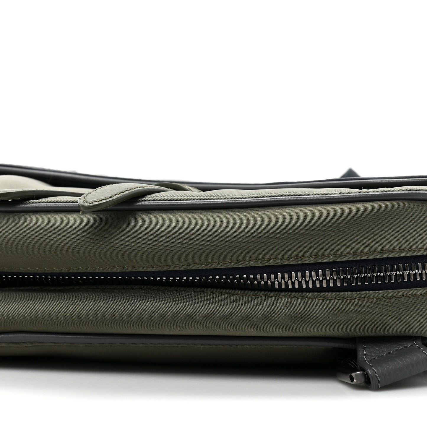 X SACAI Grained Calfskin Technical Fabric Mens Saddle Bag Olive Navy Blue