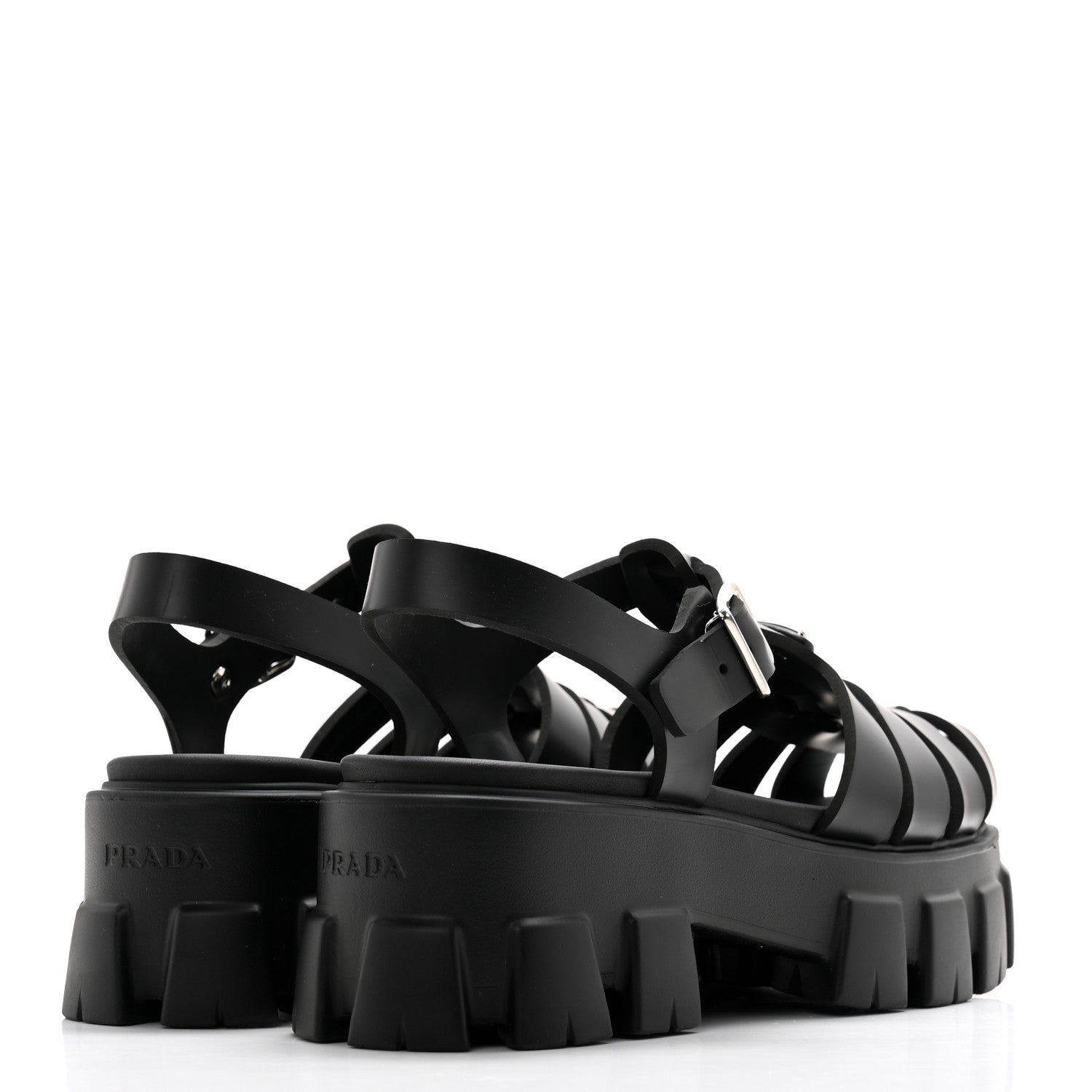Prada Foam Rubber Triangle Logo Monolith 55mm Cage Sandals 39 Black 4 of 9