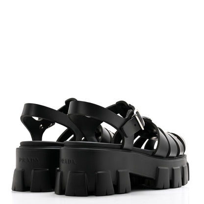Prada Foam Rubber Triangle Logo Monolith 55mm Cage Sandals 39 Black 4 of 9