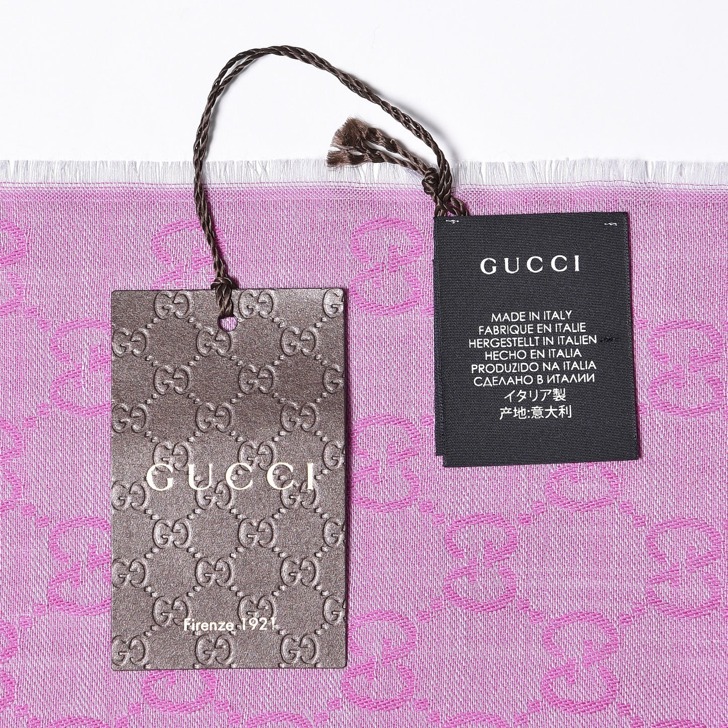 Wool Silk GG Monogram GGWeblong Fringe Scarf Shawl Zinc Pink