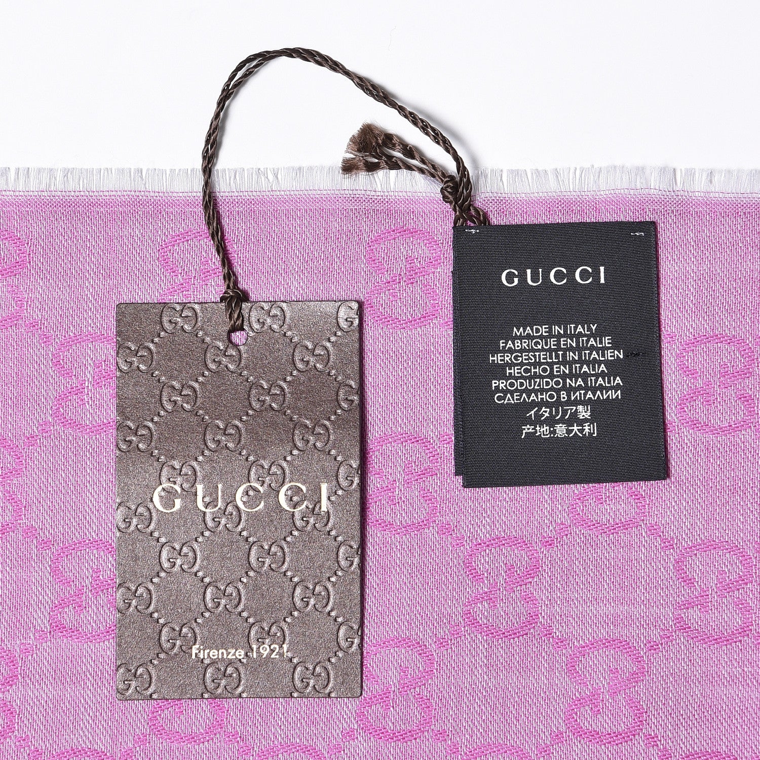 Gucci Wool Silk GG Monogram GGWeblong Fringe Scarf Shawl Zinc Pink 4 of 4