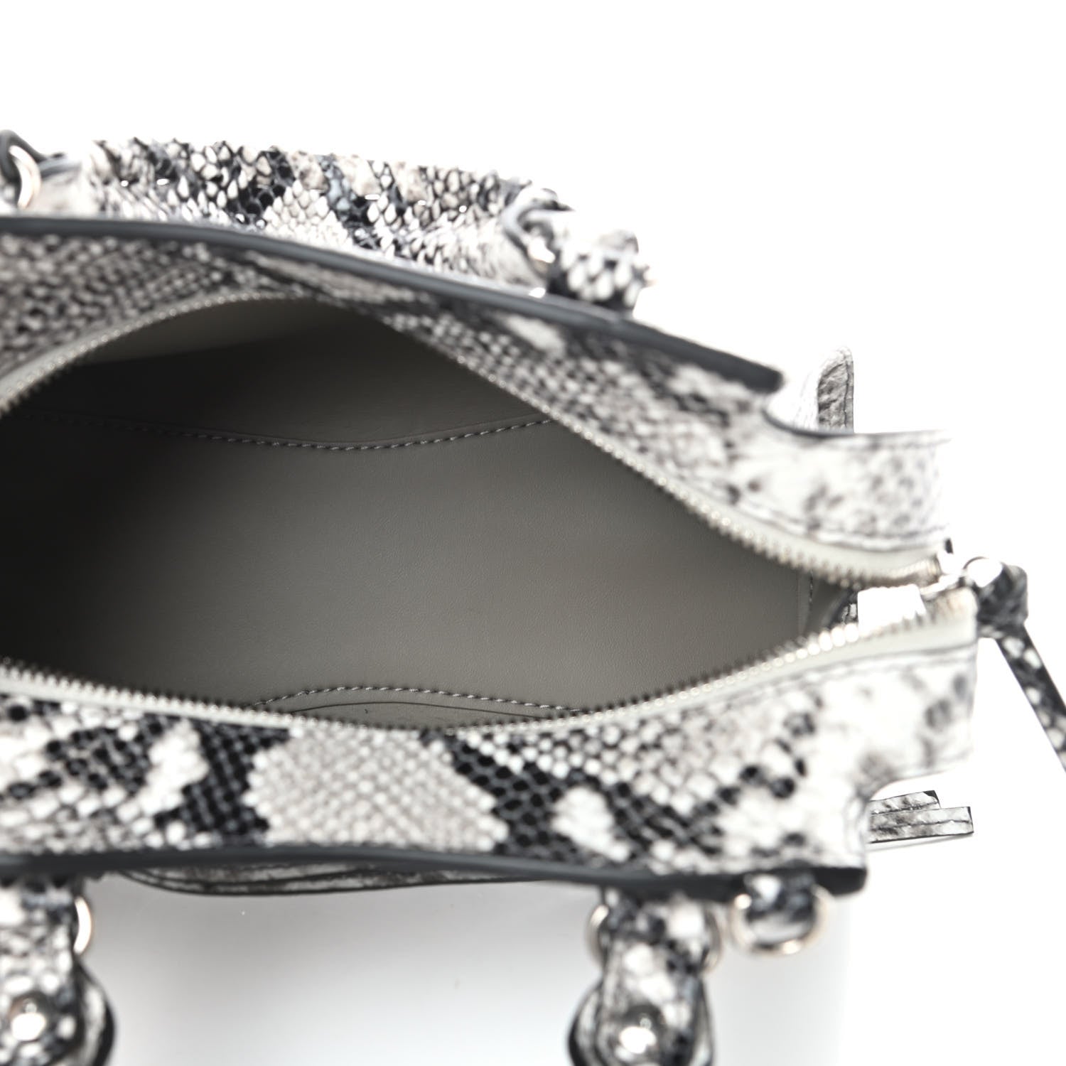 Balenciaga Grained Calfskin Snake Effect Neo Classic Silver Hardware Mini City Black White 5 of 10