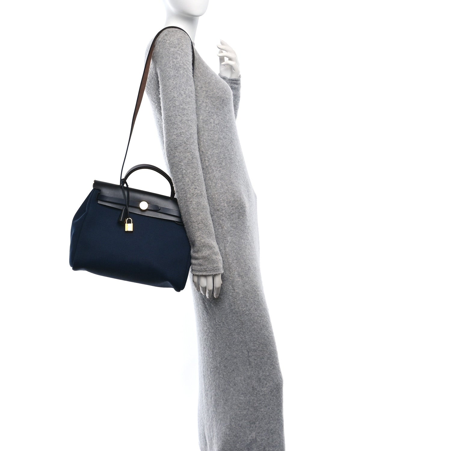 Hermes Military Toile Vache Hunter Herbag Zip Retourne 31 PM Bleu Indigo Black 2 of 11