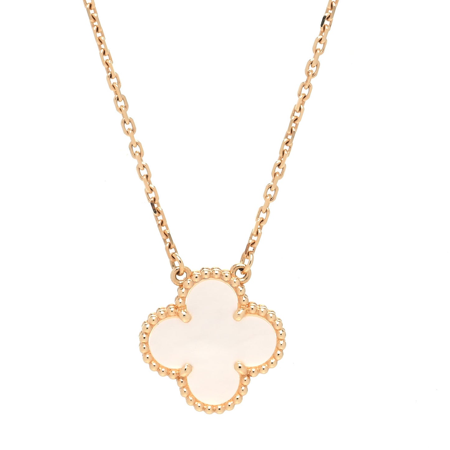 18K Yellow Gold Mother of Pearl Vintage Alhambra Pendant Necklace