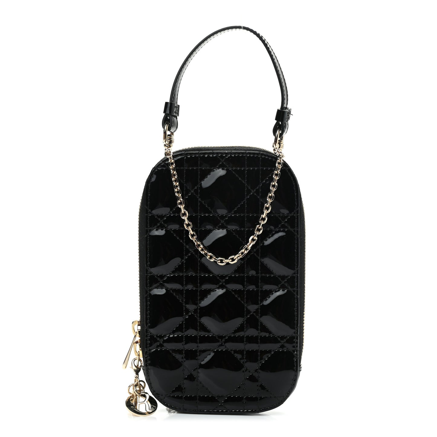 Patent Cannage Lady Dior Phone Holder Black