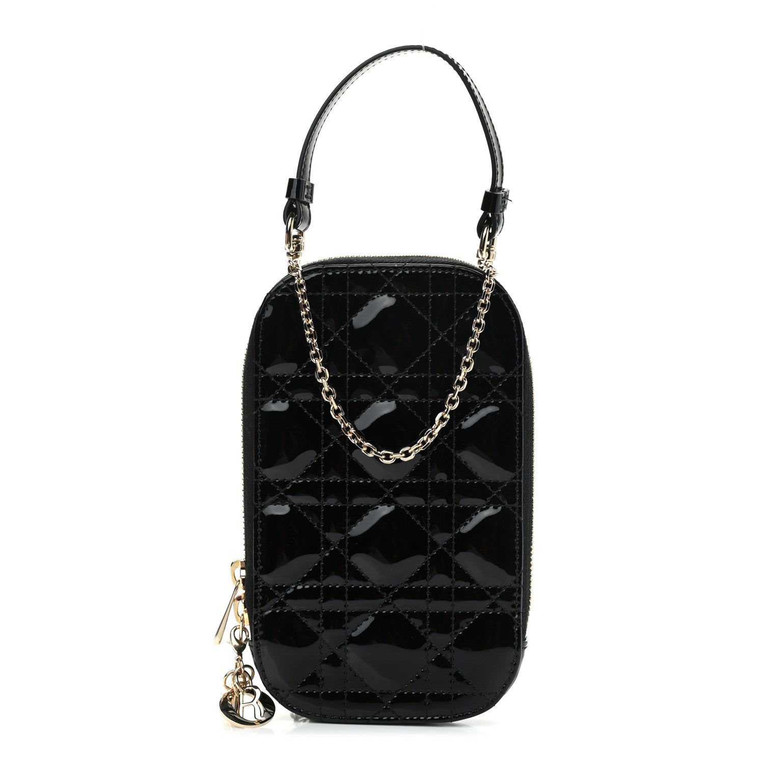 Christian Dior Patent Cannage Lady Dior Phone Holder Black 1 of 12