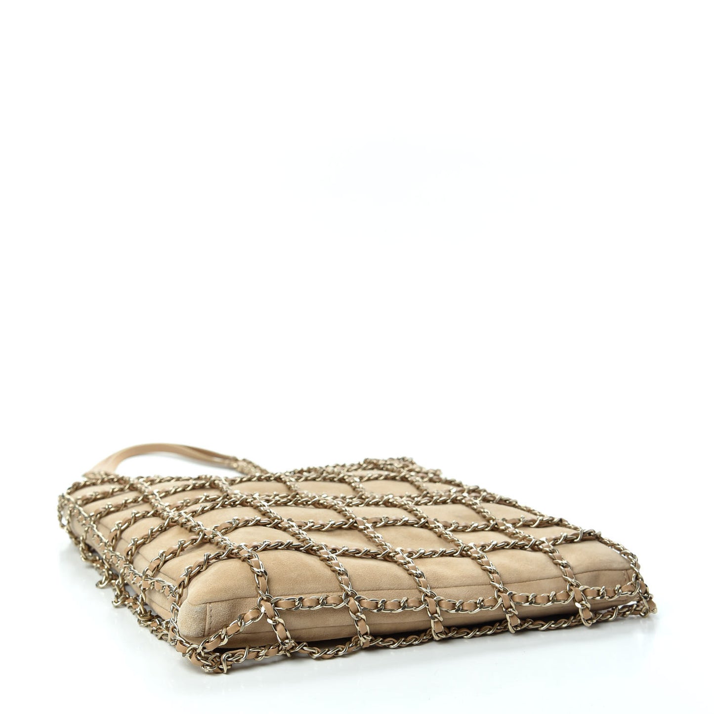 Suede Goatskin Large Shopping Chain Tote Beige