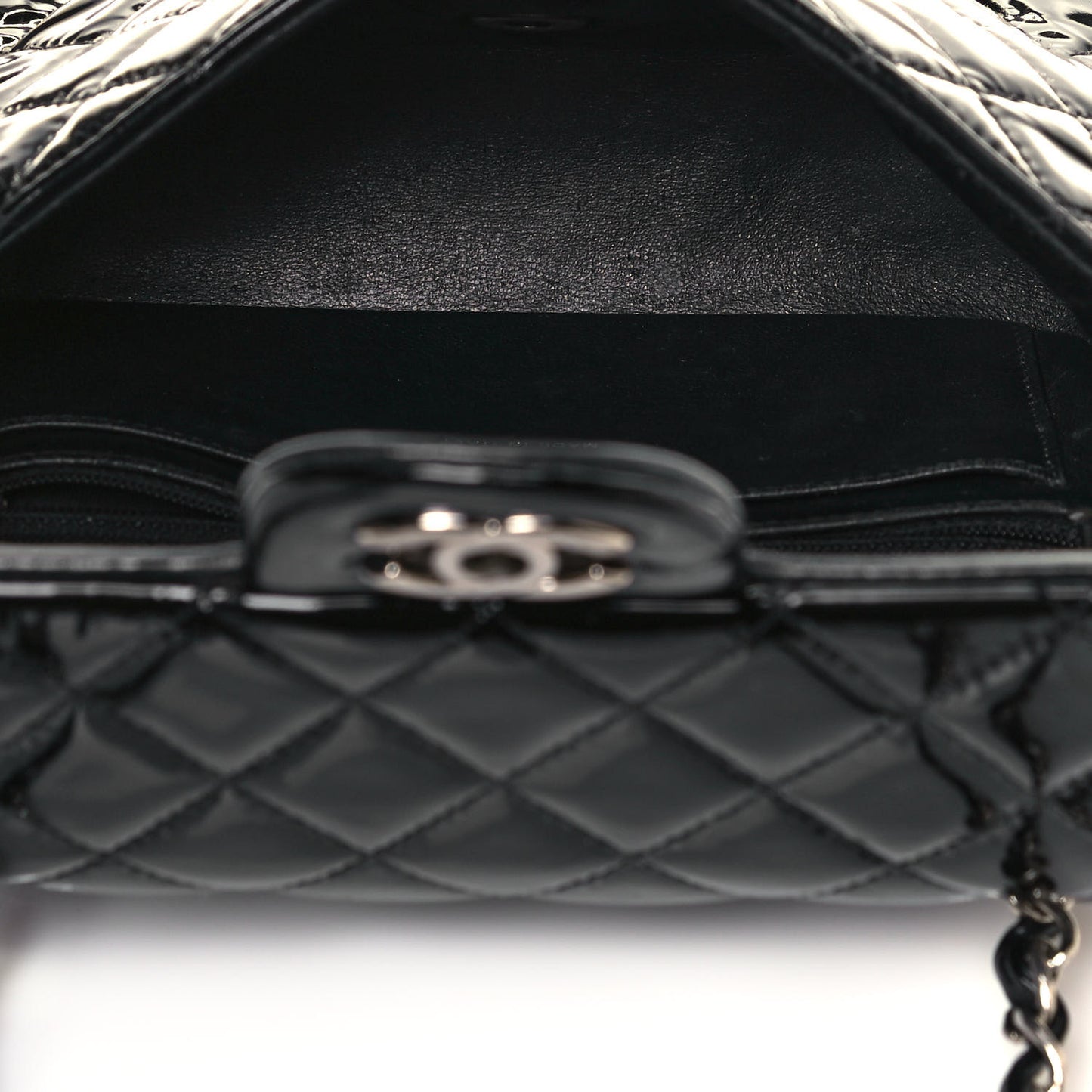 Patent Calfskin Quilted Mini Rectangular Flap Black