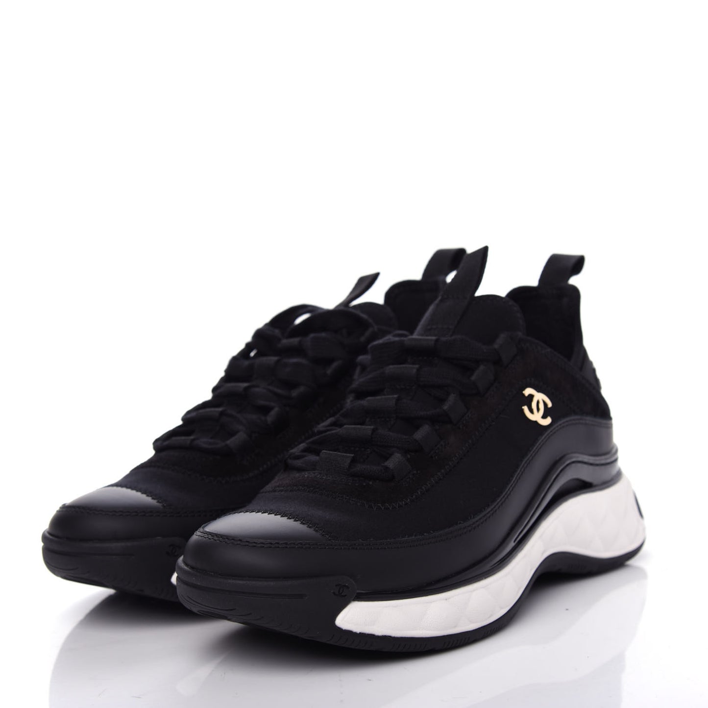 Velvet Calfskin Mixed Fibers CC Sneakers 37 Black