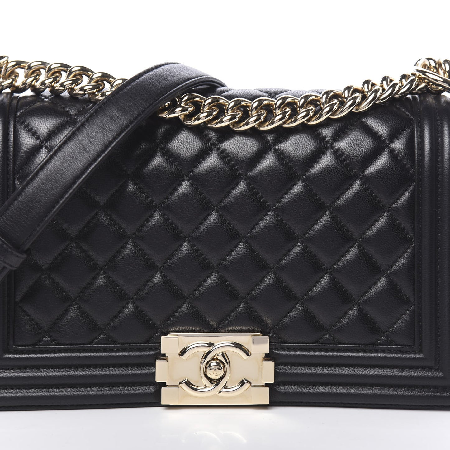 Lambskin Quilted Medium Boy Flap Black