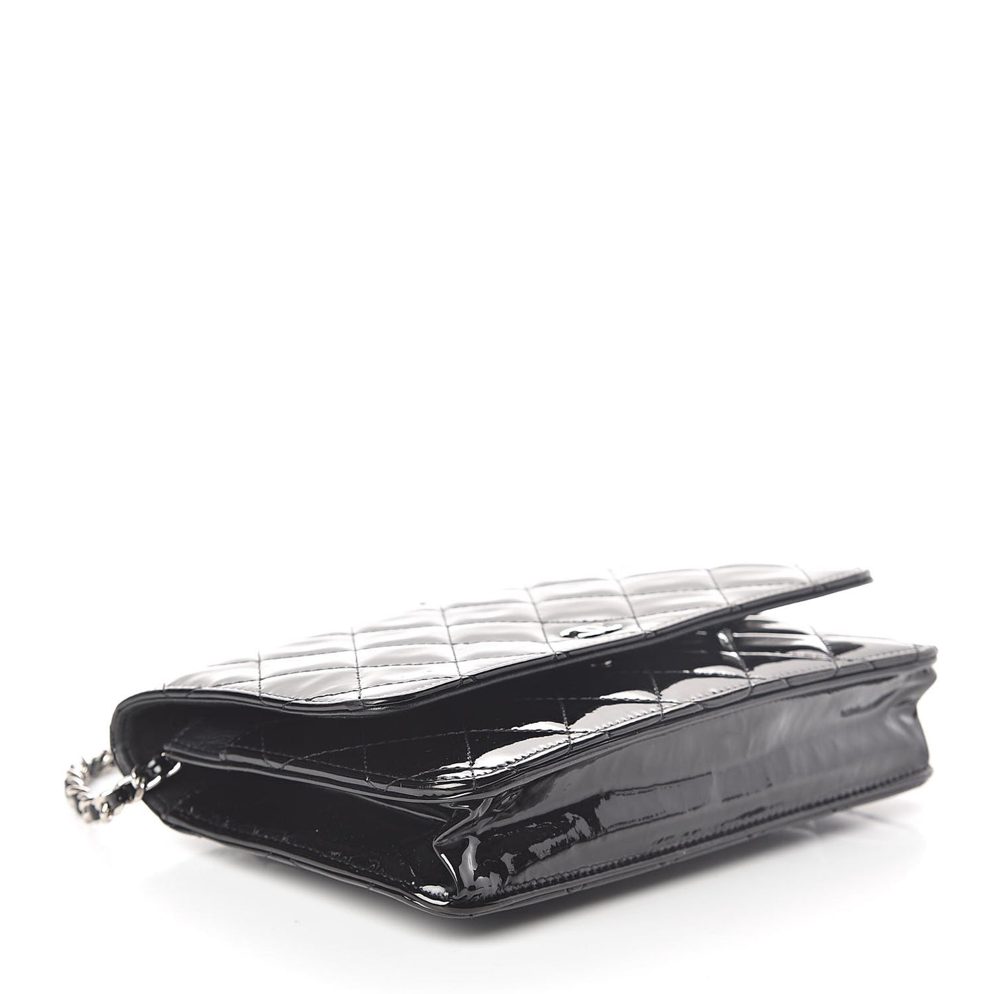 Patent Quilted Wallet On Chain WOC Black