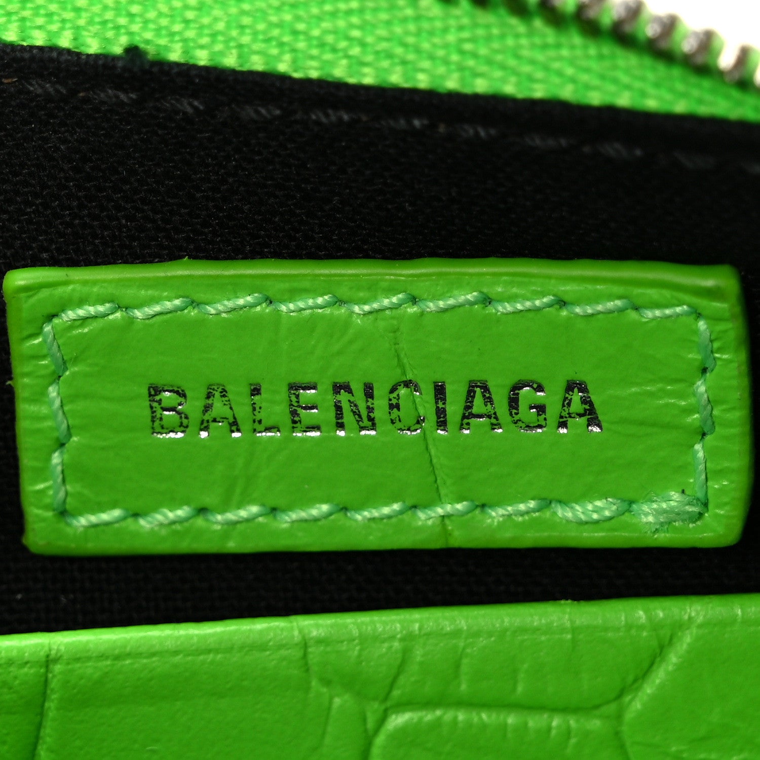 Balenciaga Extra Supple Calfskin Crocodile Embossed Le Cagole Mini Purse With Chain Acid Green 6 of 10