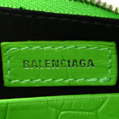 Balenciaga Extra Supple Calfskin Crocodile Embossed Le Cagole Mini Purse With Chain Acid Green 6 of 10