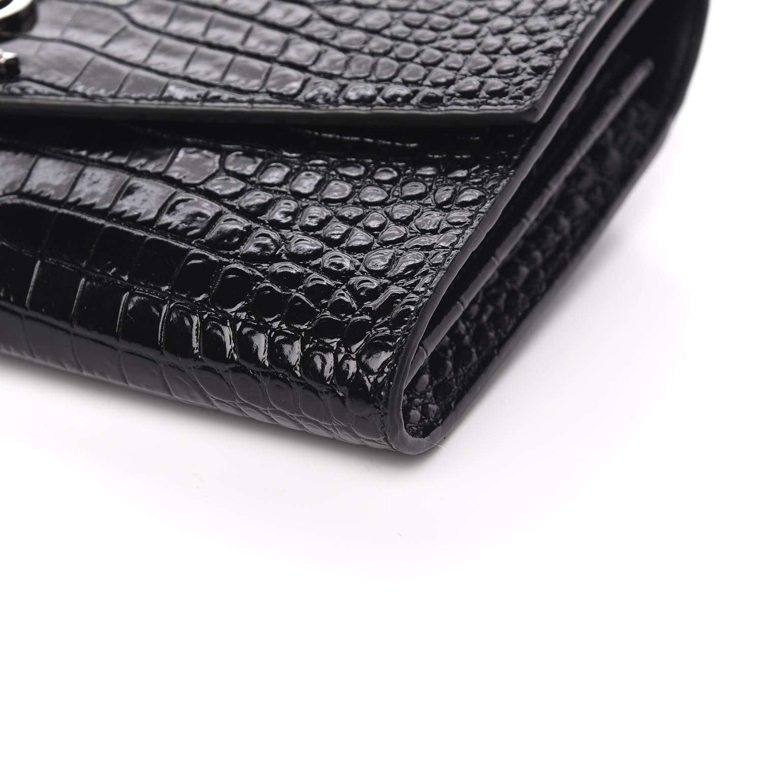 Saint Laurent Calfskin Crocodile Embossed Monogram Uptown Crossbody Black 9 of 10