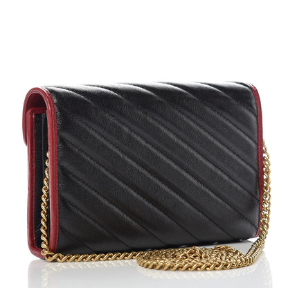 Gucci Vintage Effect Calfskin Matelasse Diagonal Torchon GG Marmont Chain Wallet Black Romantic Cherry 3 of 10