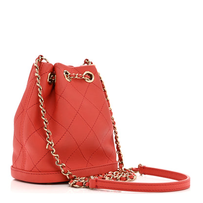 Chanel Calfskin Stitched Chain Bucket Bag Coral 3 of 10