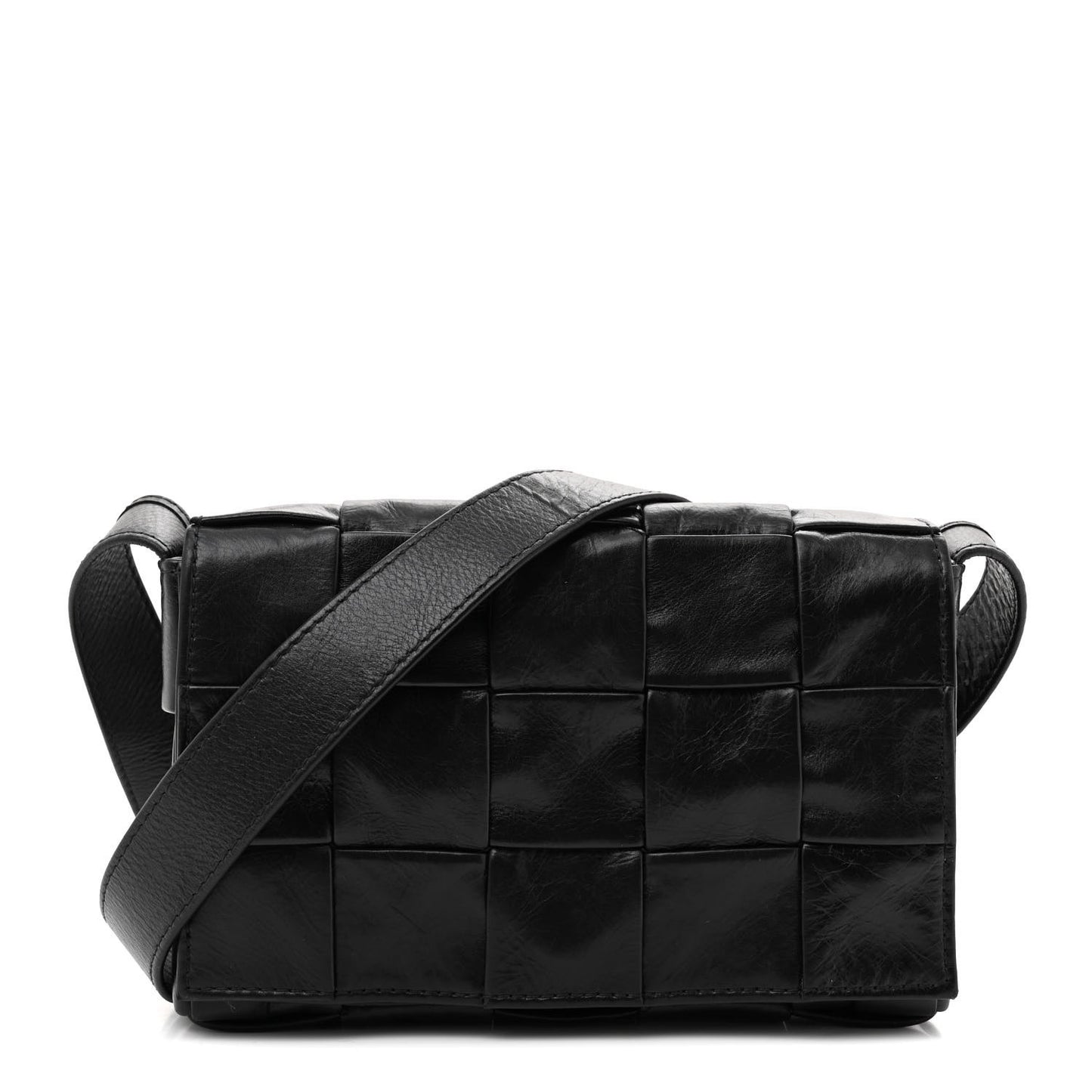 Paper Calfskin Maxi Intreccio Cassette Crossbody Bag Black