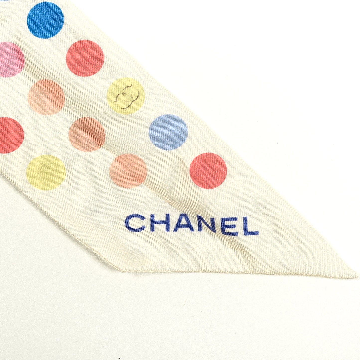 Silk Polka Dot CC Slim Bandeau Scarf Ivory Multicolor