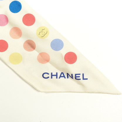 Chanel Silk Polka Dot CC Slim Bandeau Scarf Ivory Multicolor 3 of 4