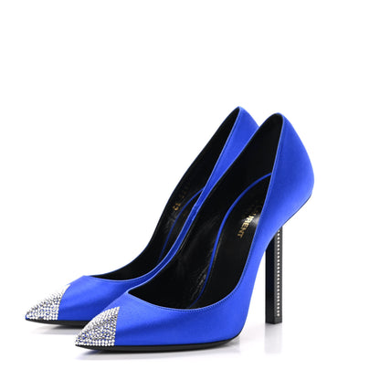 Saint Laurent Satin Crystal Embellished Tower 110 Pump 37.5 Blue 3 of 9