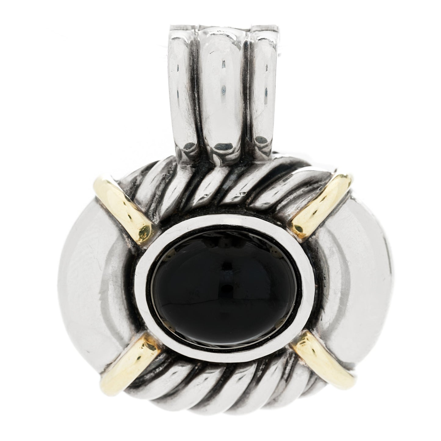 Sterling Silver 14K Yellow Gold Black Onyx Oval Enhancer Pendant