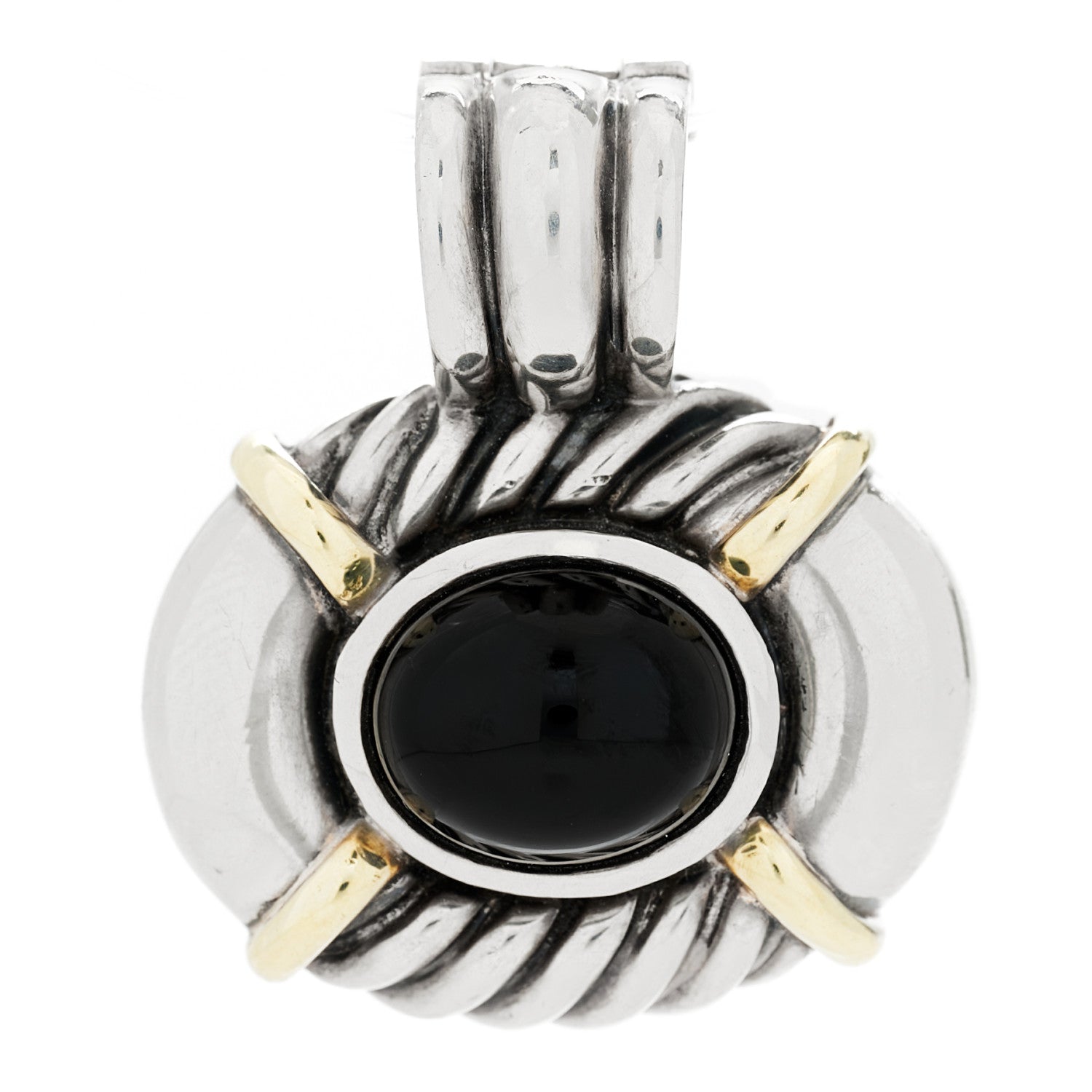 David Yurman Sterling Silver 14K Yellow Gold Black Onyx Oval Enhancer Pendant 1 of 3